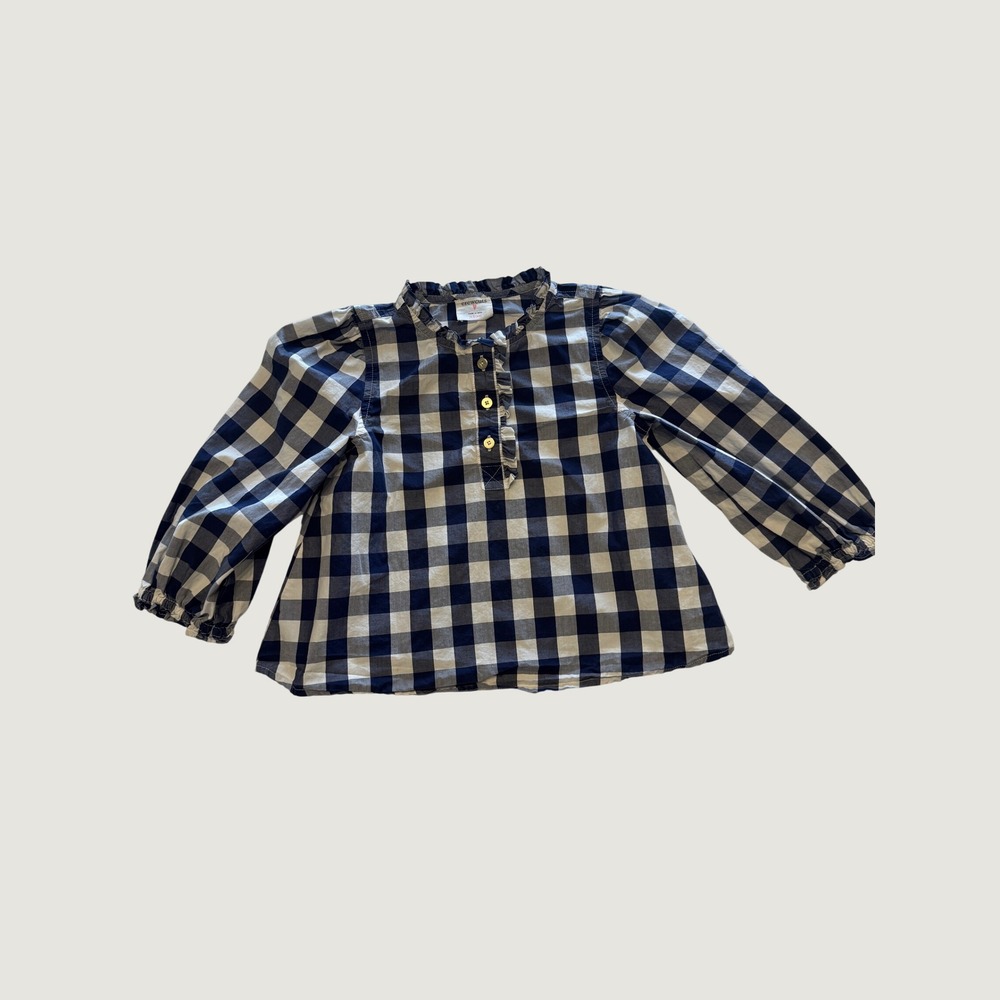 Crewcuts Gingham Blouse Kids XS 4-5 Navy White Excellent Preppy Top